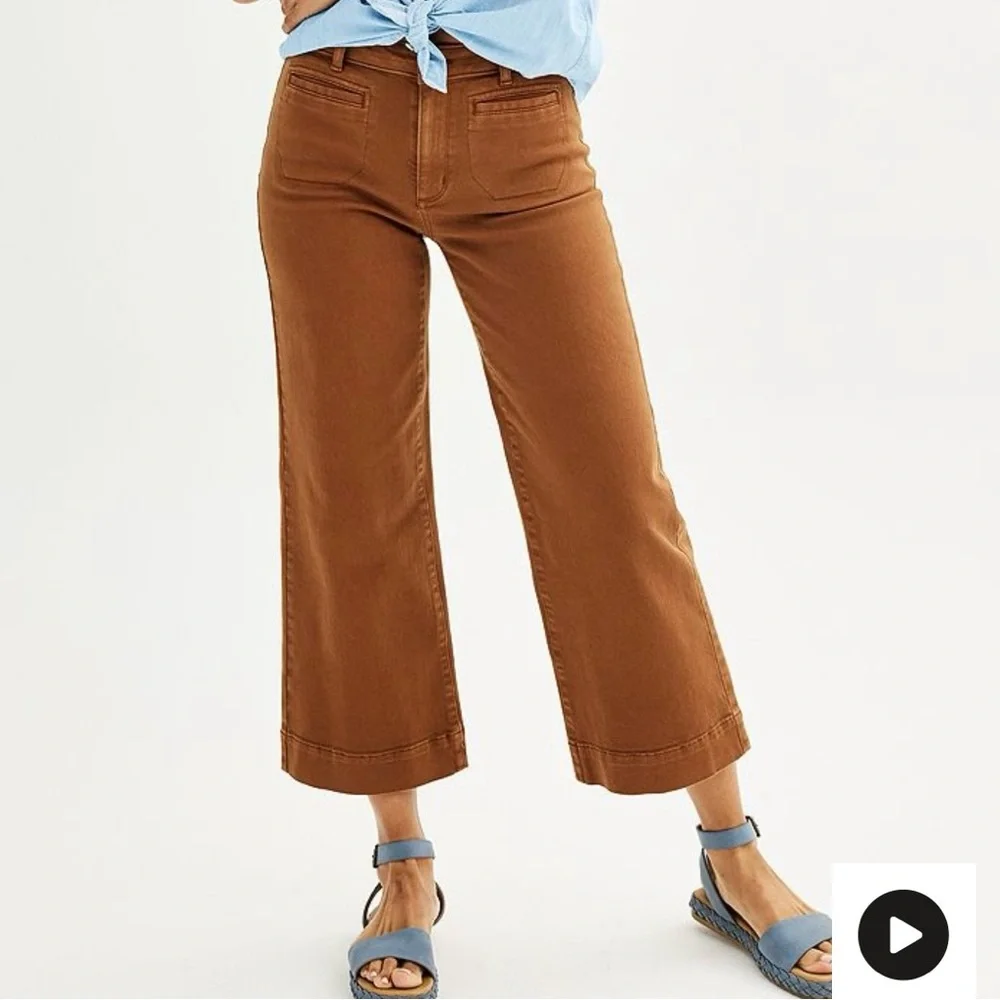 NWT Sonoma Wide-Leg Brown Ankle Pants High Rise - Picture 1 of 9